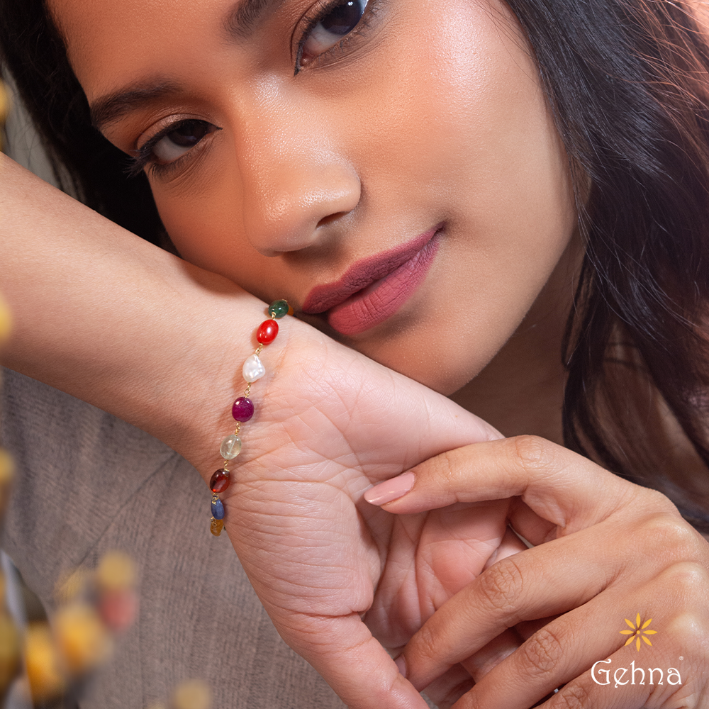 Celestial Navaratna 18K Gold Bracelet : GHCSBG-6129