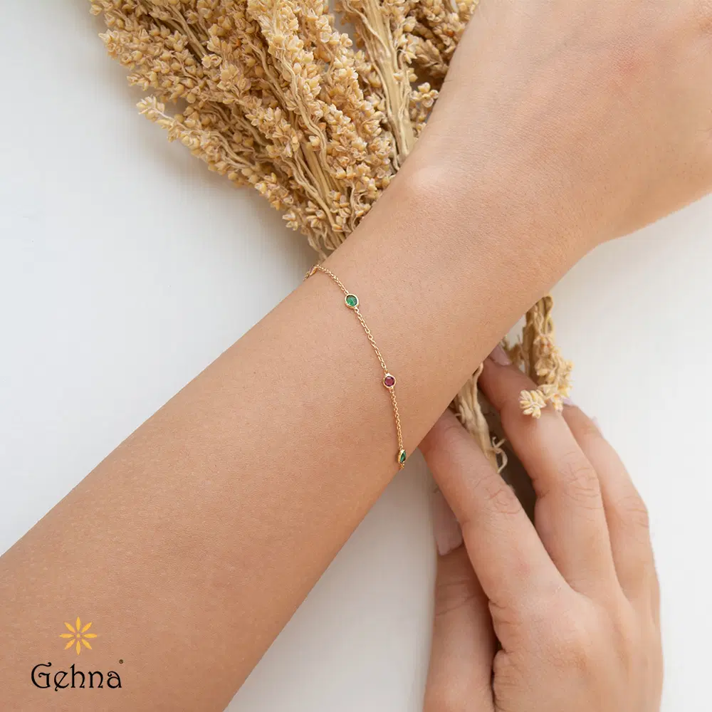 Festive Pink Sapphire & Emerald  Gold Bracelet : GHCSBGRR-4291