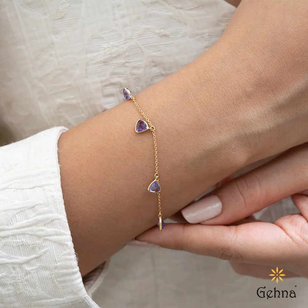 Playful Trillion Cut Tanzanite  Gold Bracelet : GHCSBGRR-4353