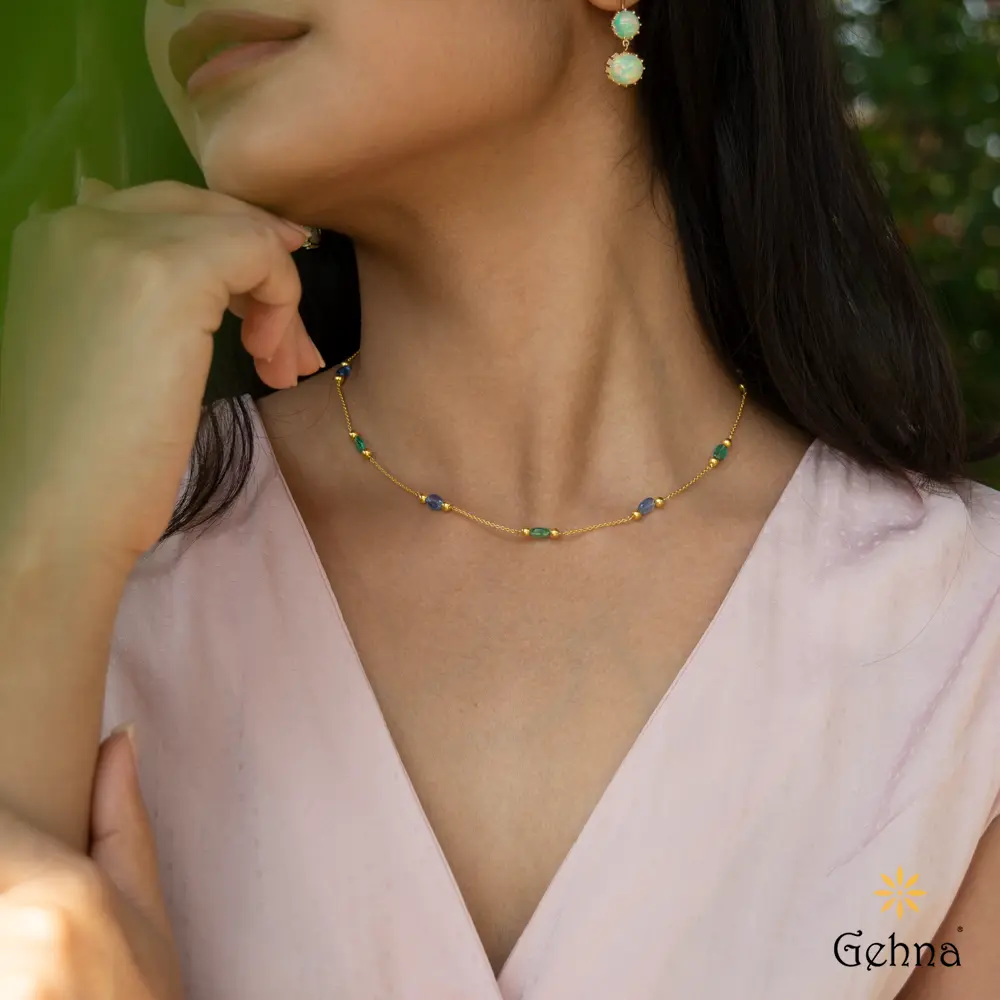 Magical Kyanite & Emerald 18K Gold Chain : GHCSCH-5346
