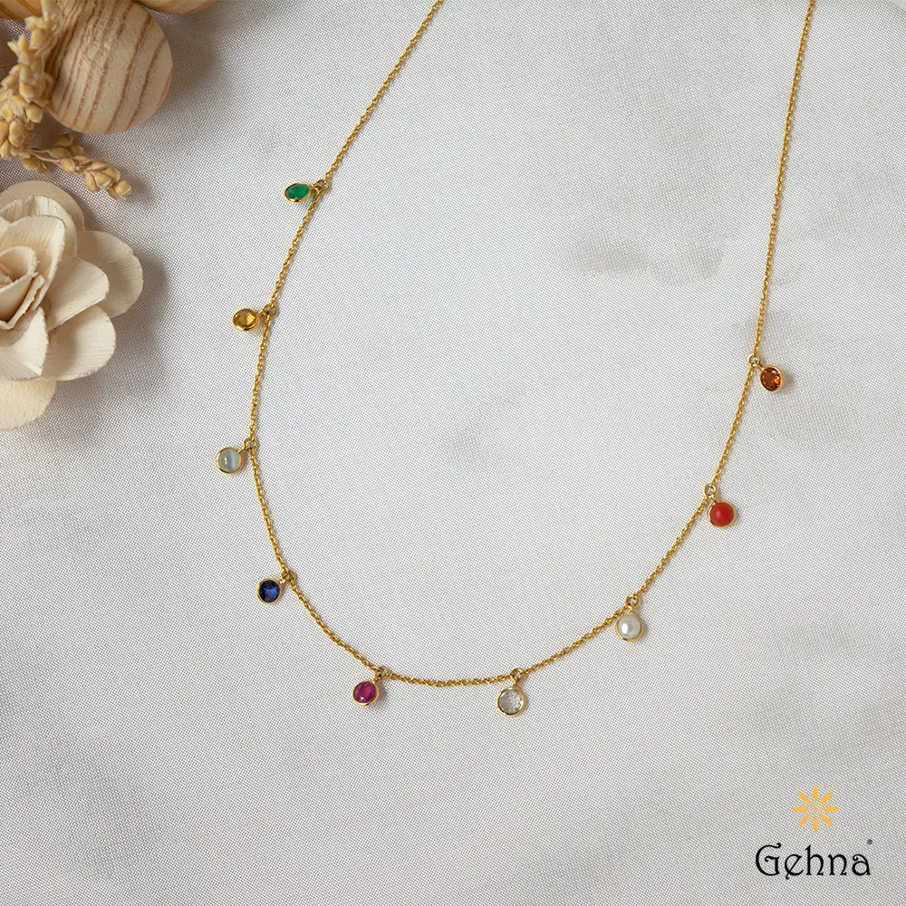 Chromatic Allure Navratna 18K Gold Chain : GHCSCHRI-5895