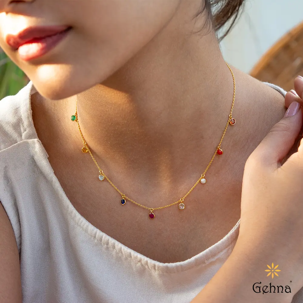 Chromatic Allure Navratna 18K Gold Chain : GHCSCHRI-5895