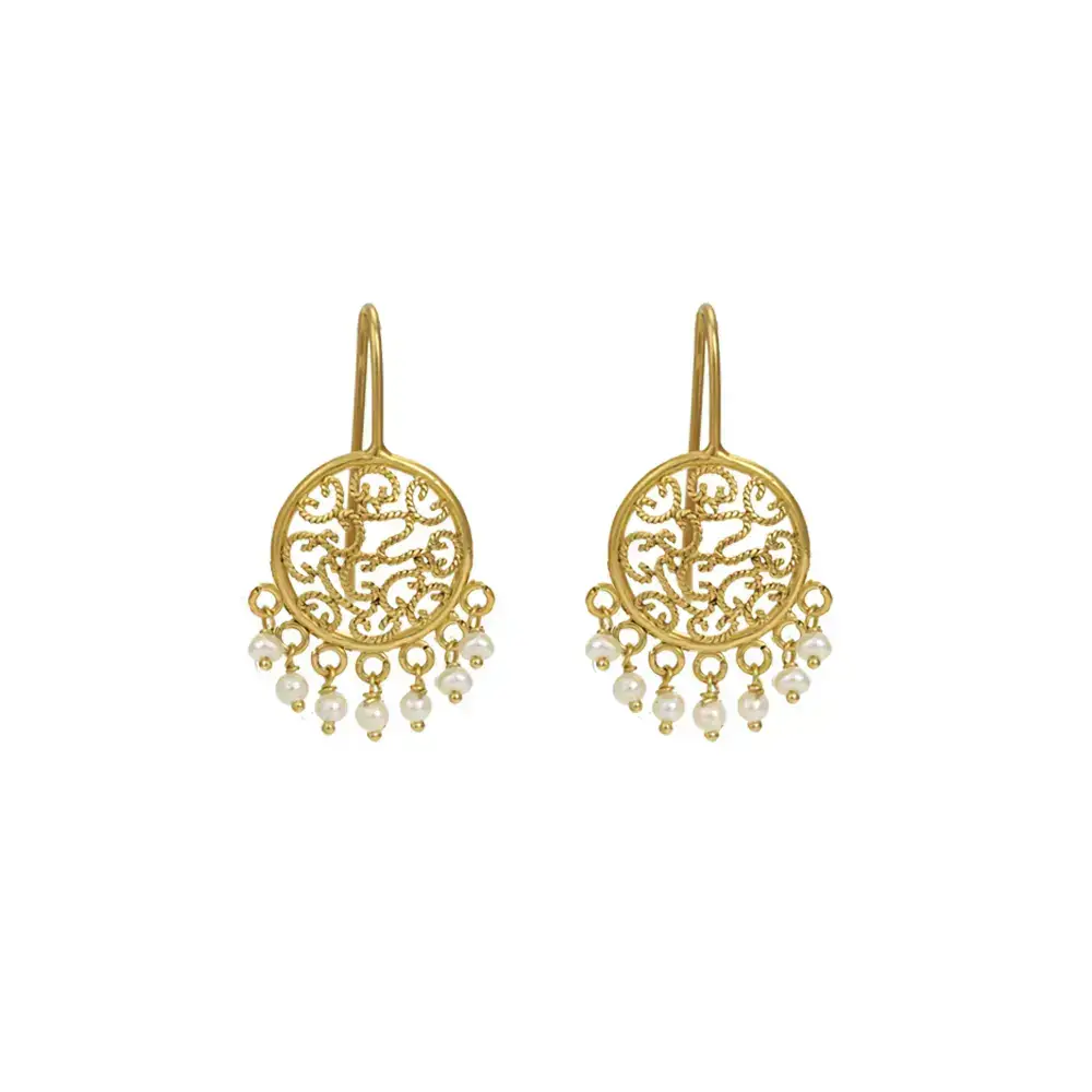 Peerless Gold And Pearl Filigree Earrings : GHCSER-1831
