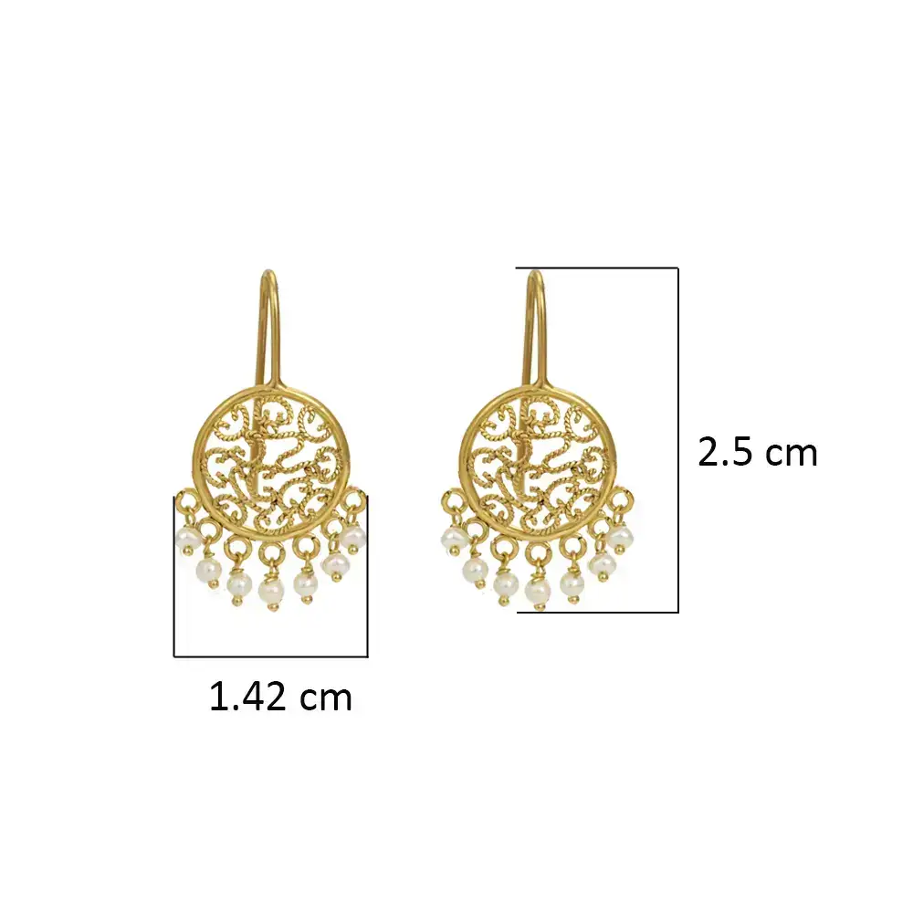 Peerless Gold And Pearl Filigree Earrings : GHCSER-1831