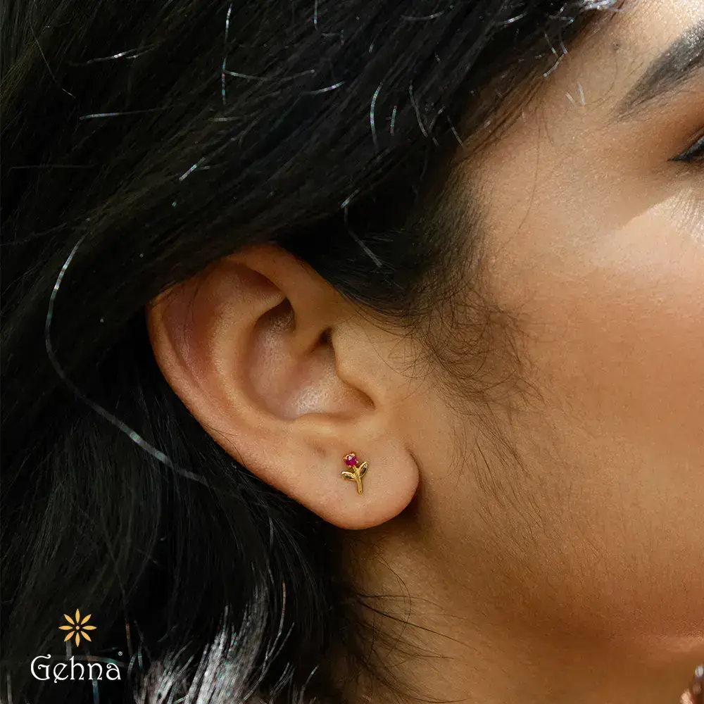 Product Namedainty Ruby 18K Gold Stud Earrings : GHCSER-4730