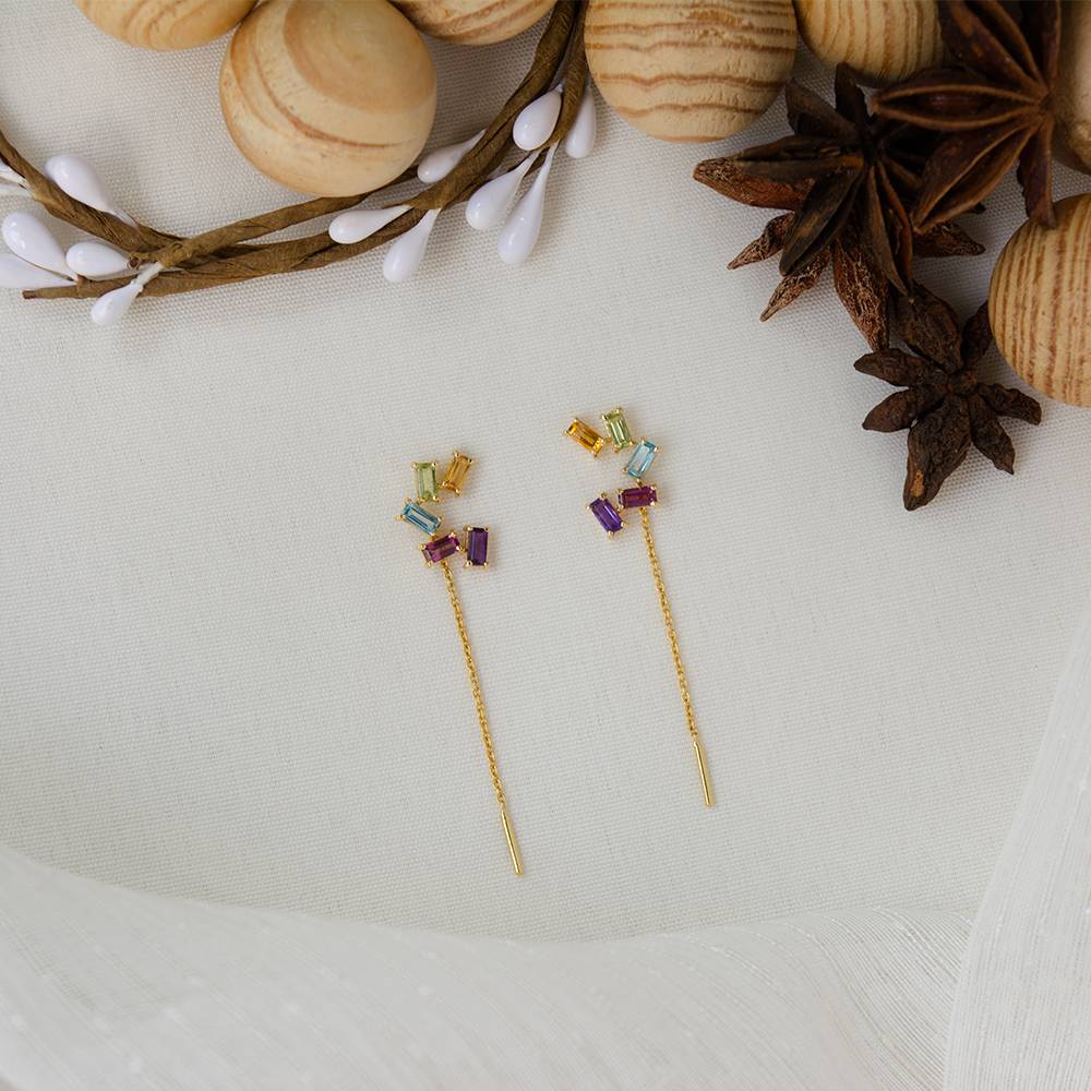 Vivid Multi Stone 18K Gold Threader Earring : GHCSER-6213