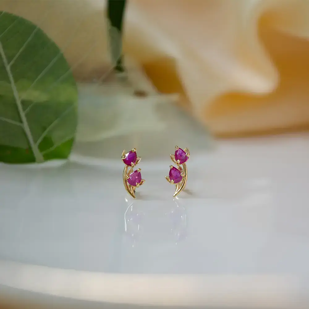 Lotus Ruby 18K Gold Stud Earring : GHCSER-6234