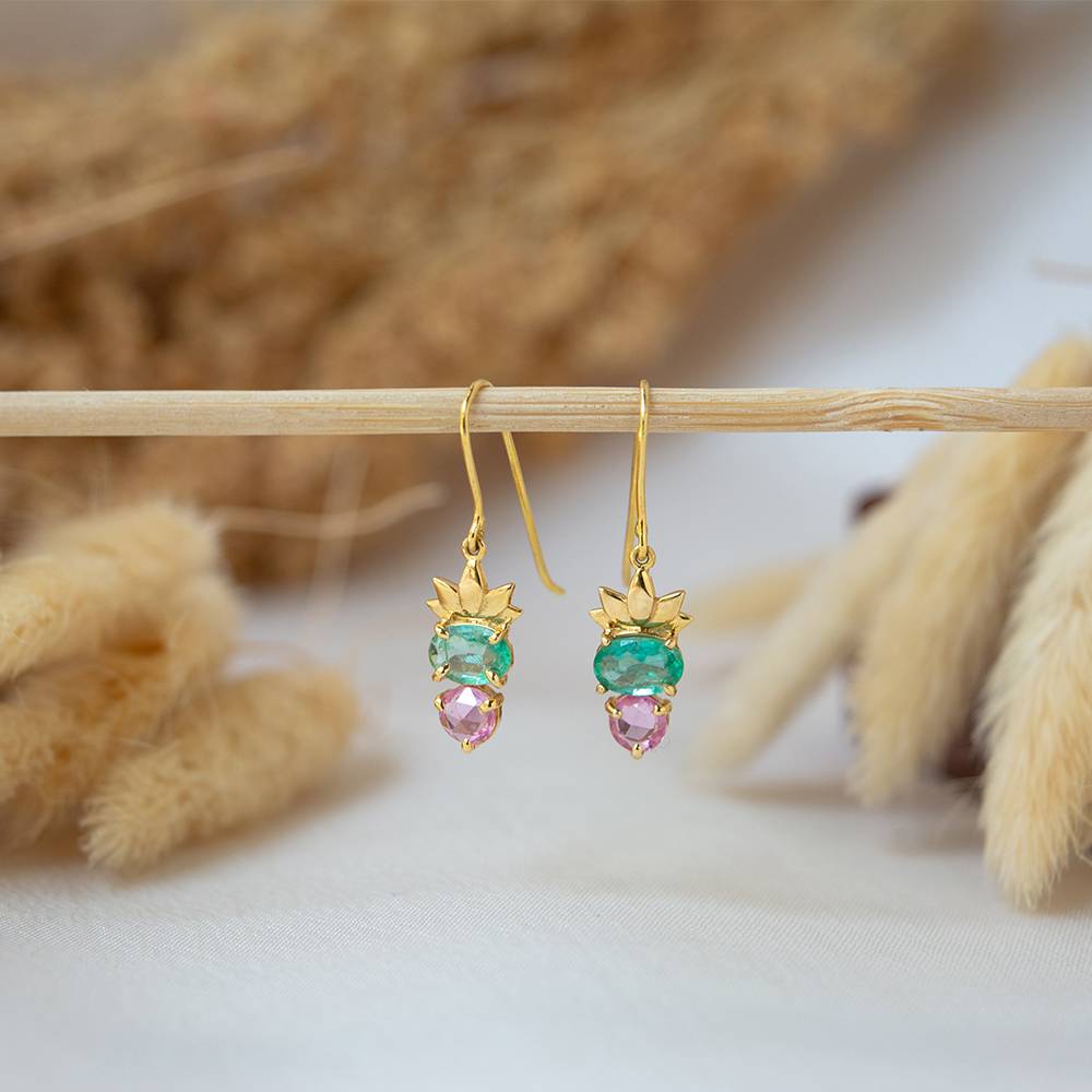 Opulent Emerald & Pink Sapphire 18K Gold Dangle Earrings : GHCSER-6893