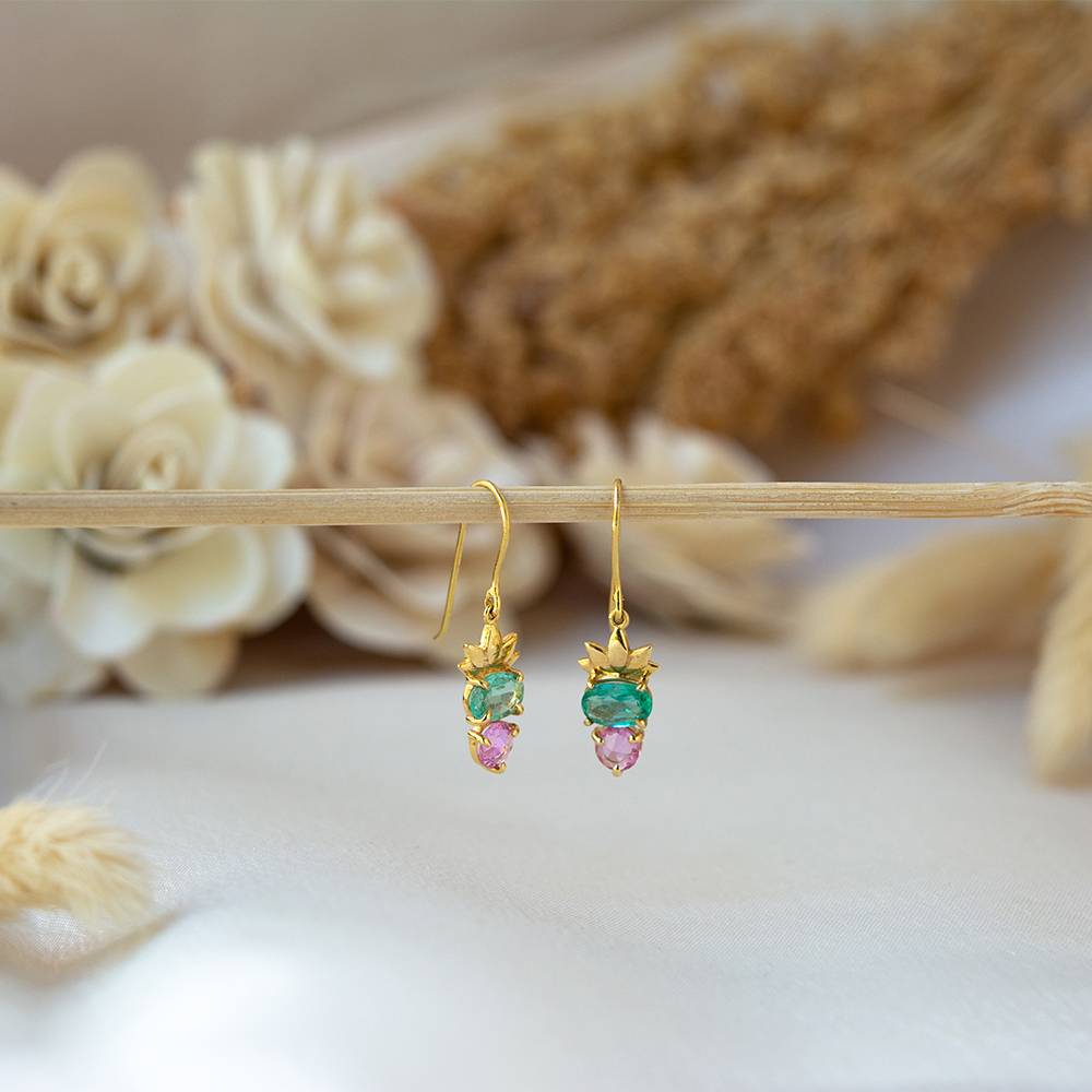Opulent Emerald & Pink Sapphire 18K Gold Dangle Earrings : GHCSER-6893