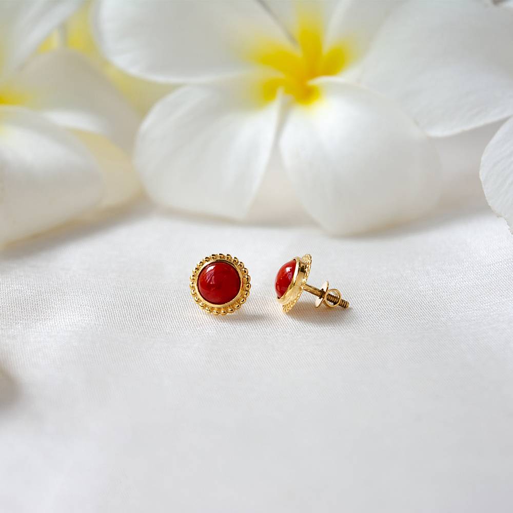 Classic Coral 18K Gold Stud Earrings : GHCSER-7056