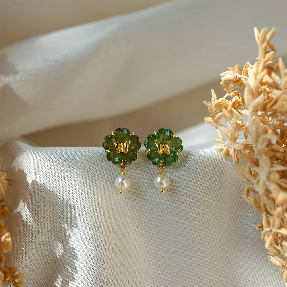 Serene Tourmaline Pearl 18K Gold Stud Earrings 18K Gold Green