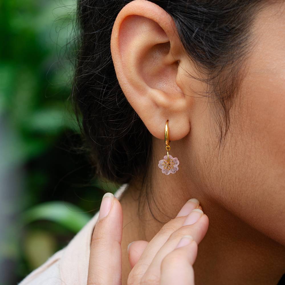 Floral Blush Tourmaline 18K Gold Hoop Earrings : GHCSER-7245