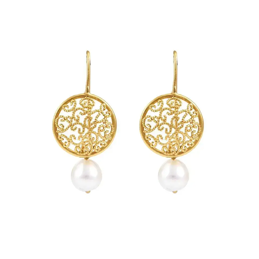 Intricate Pearl & Gold Hook Earrings : GHCSER-732