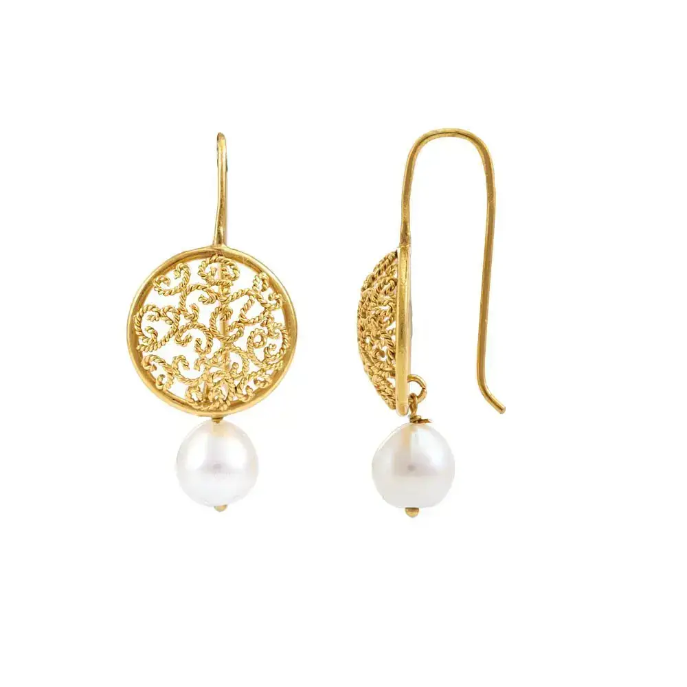 Intricate Pearl & Gold Hook Earrings : GHCSER-732