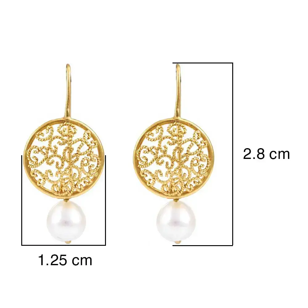 Intricate Pearl & Gold Hook Earrings : GHCSER-732