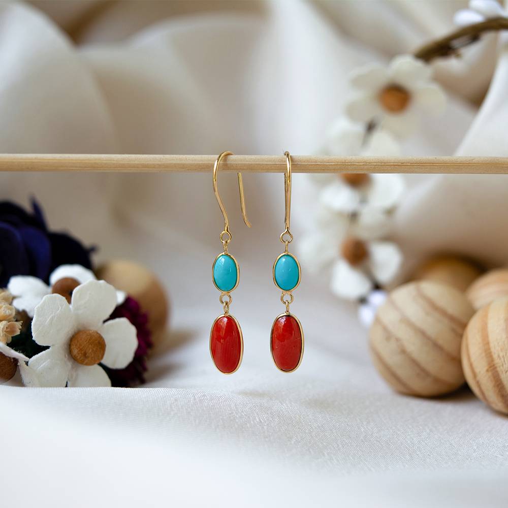Tropical Turquoise & Coral 18K Gold Dangle Earrings : GHCSERIG-6818
