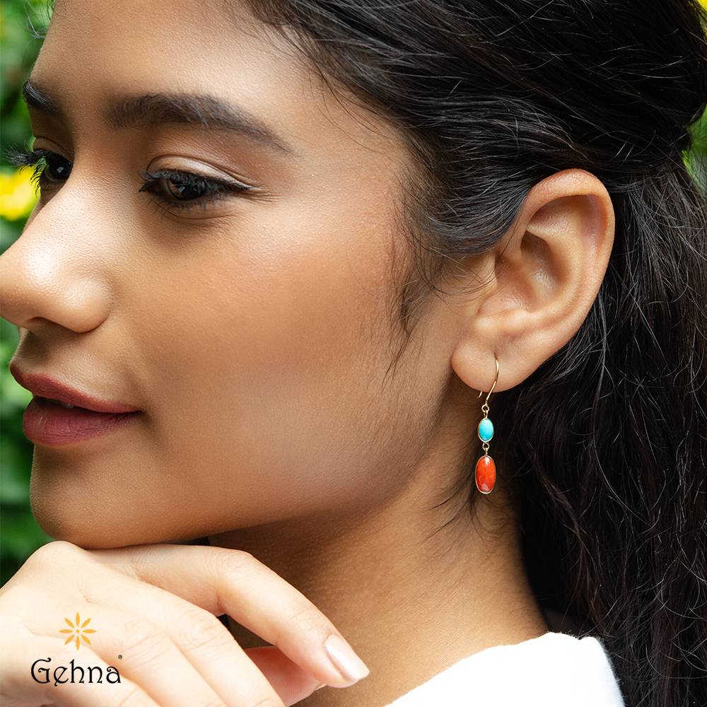 Tropical Turquoise & Coral 18K Gold Dangle Earrings : GHCSERIG-6818