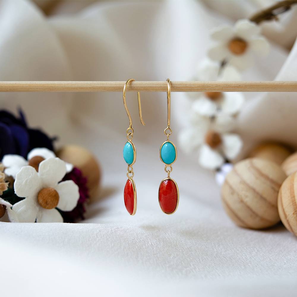Tropical Turquoise & Coral 18K Gold Dangle Earrings : GHCSERIG-6818