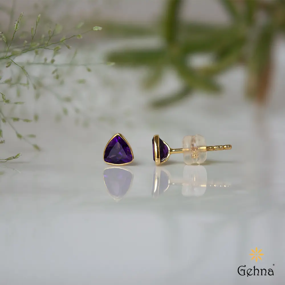 Elegant Amethyst 18K Gold Stud Earring : GHCSERRI-5765