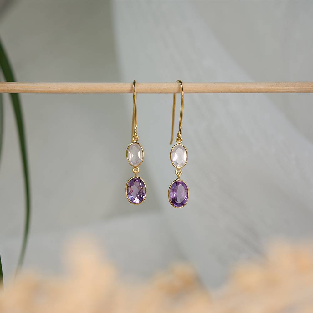 Reverie Rose Quartz & Amethyst 18K Gold Drop Earring : GHCSERRI-6037