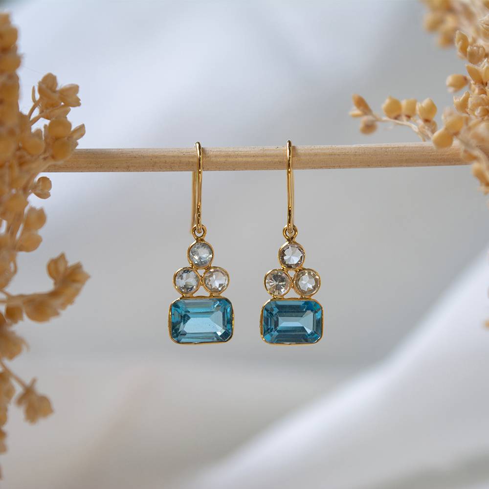 Elite Blue Topaz & Aquamarine 18K Gold Drop Earring : GHCSERRI-6043