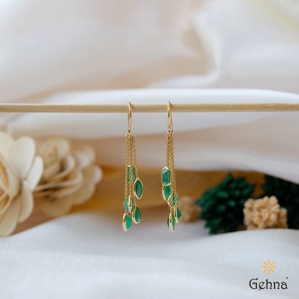Cascade Emerald 18K Gold Dangle Earrings : GHCSERRR-6998