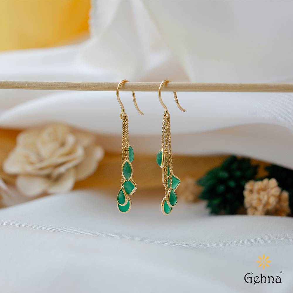 Cascade Emerald 18K Gold Dangle Earrings : GHCSERRR-6998
