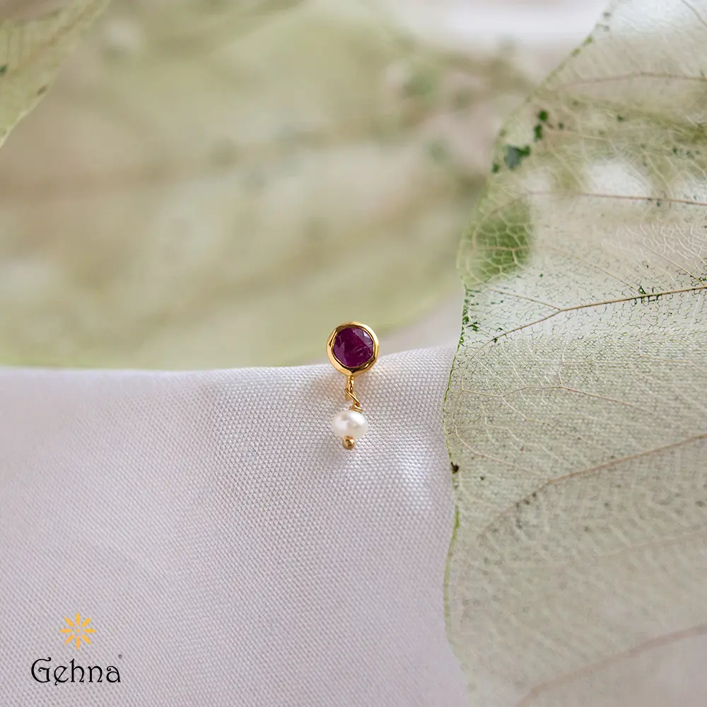 Charming Ruby & Pearl 22K Gold Nosepin : GHCSNP-626