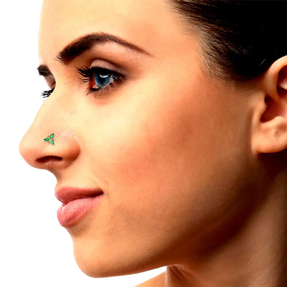 Pleasing Emerald & 22K Gold Nosepin : GHCSNP-826