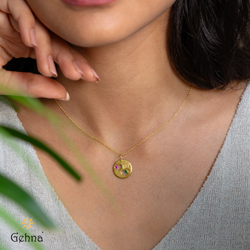 Bestie Love Pink Sapphire & Emerald 18K Gold Pendant : GHCSPE-6345