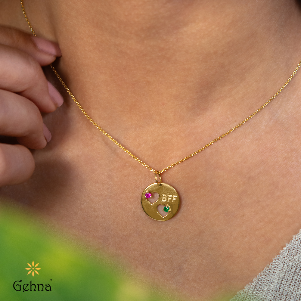 Bestie Love Pink Sapphire & Emerald 18K Gold Pendant : GHCSPE-6345