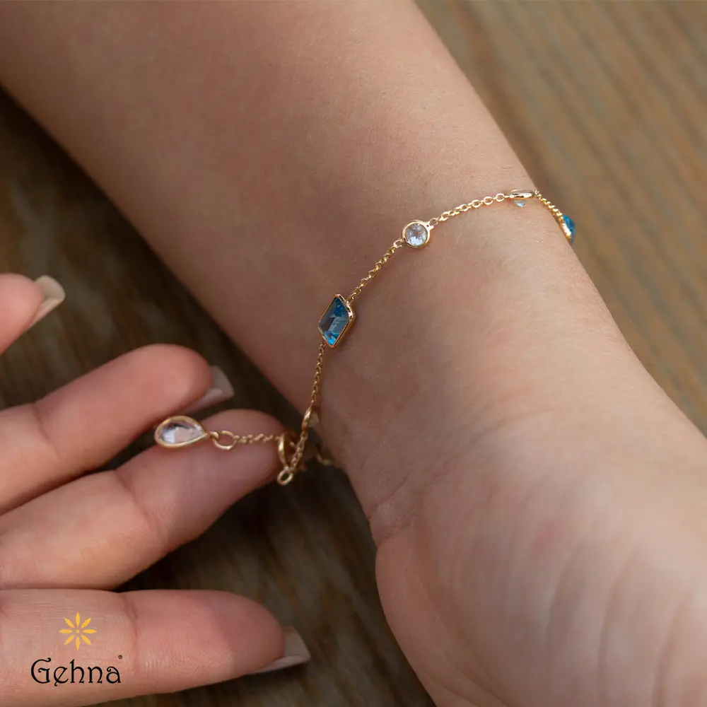 Blue Brilliance Gemstone 18K Gold Bracelet : GHCUCSBGRR-4004