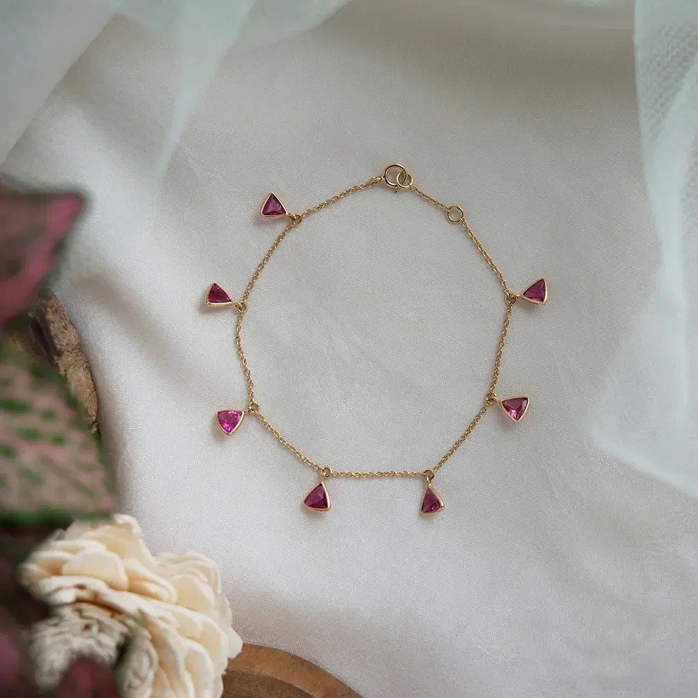 Charismatic Pink Tourmaline  Gold Bracelet : GHCUCSBGRR-4286