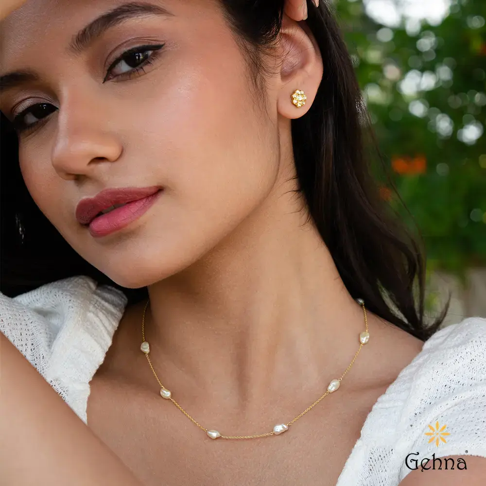 Elegant Baroque Pearl 18K Gold Chain : GHCUCSCH-3772_16