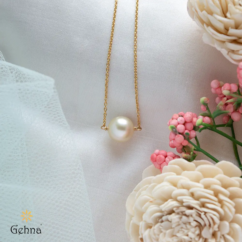 Elegant Pearl 18K Gold Chain : GHCUCSCH-3883