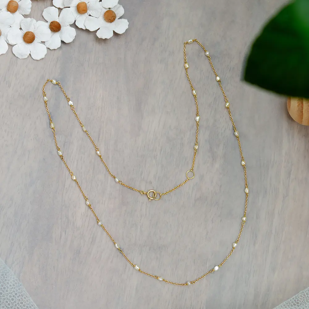 Graceful Pearl 18K Gold Chain : GHCUCSCH-6153_16