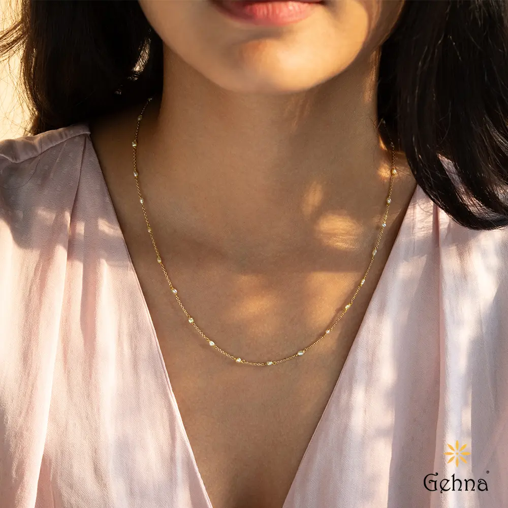 Graceful Pearl 18K Gold Chain : GHCUCSCH-6153_16