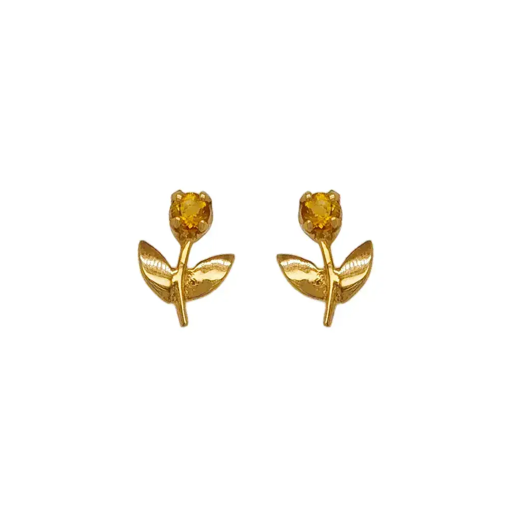 Tulip Citrine 18K Gold Stud Earrings : GHCUCSER-3688