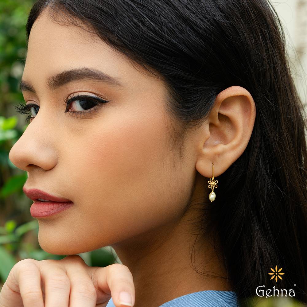 Filigree Pearl 18K Gold Dangle Earrings : GHCUCSER-7020