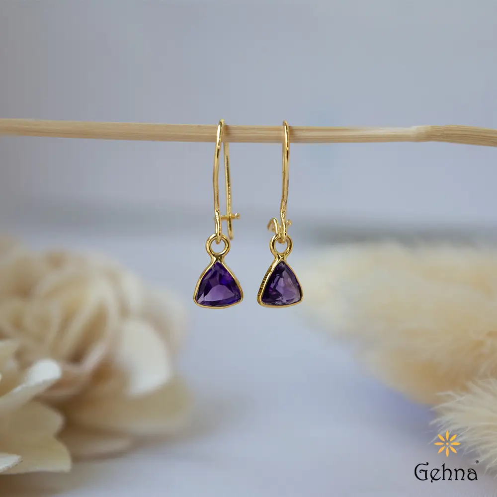 Delicate Amethyst 18K Gold Hoop Earring : GHCUCSERRI-5769