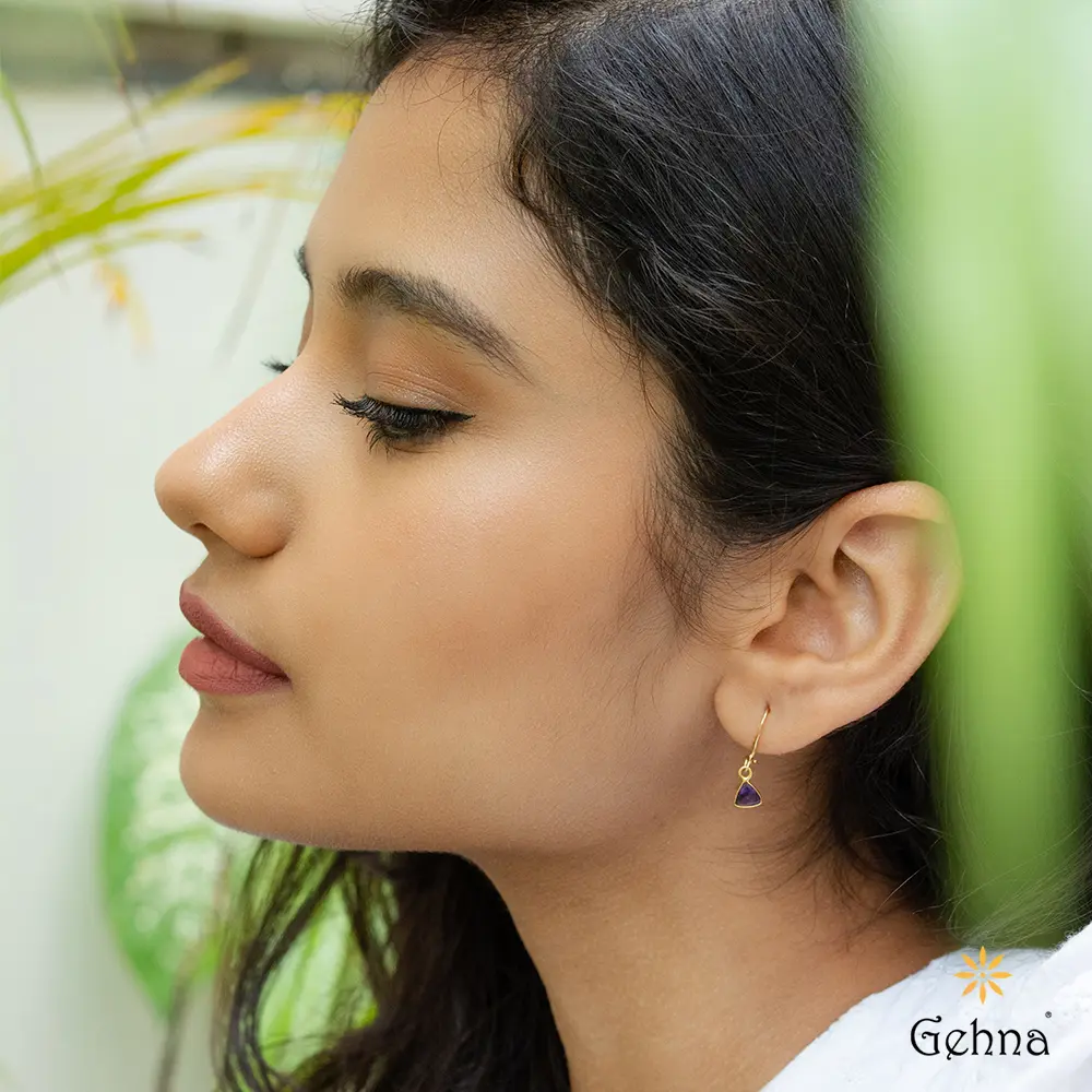Delicate Amethyst 18K Gold Hoop Earring : GHCUCSERRI-5769