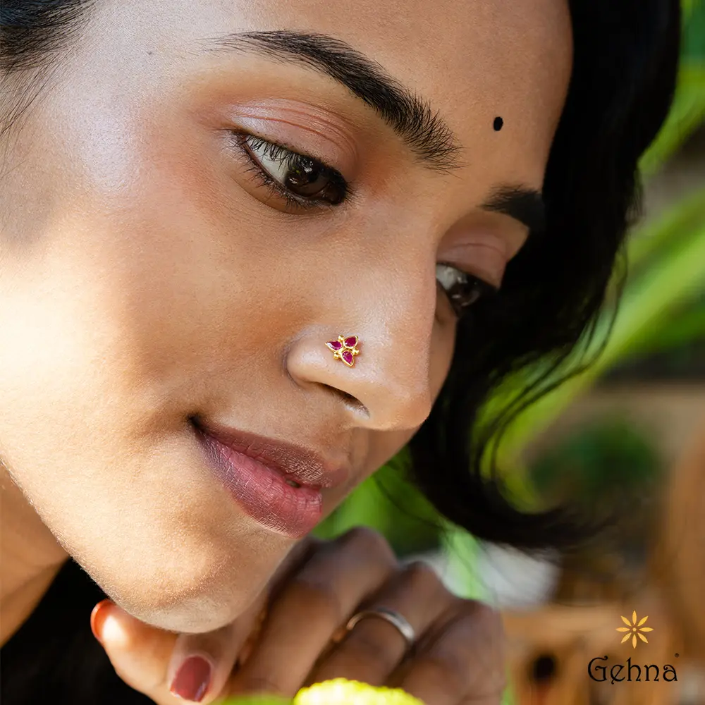 Pleasing Ruby 22K Gold Nosepin : GHCUCSNP-2382