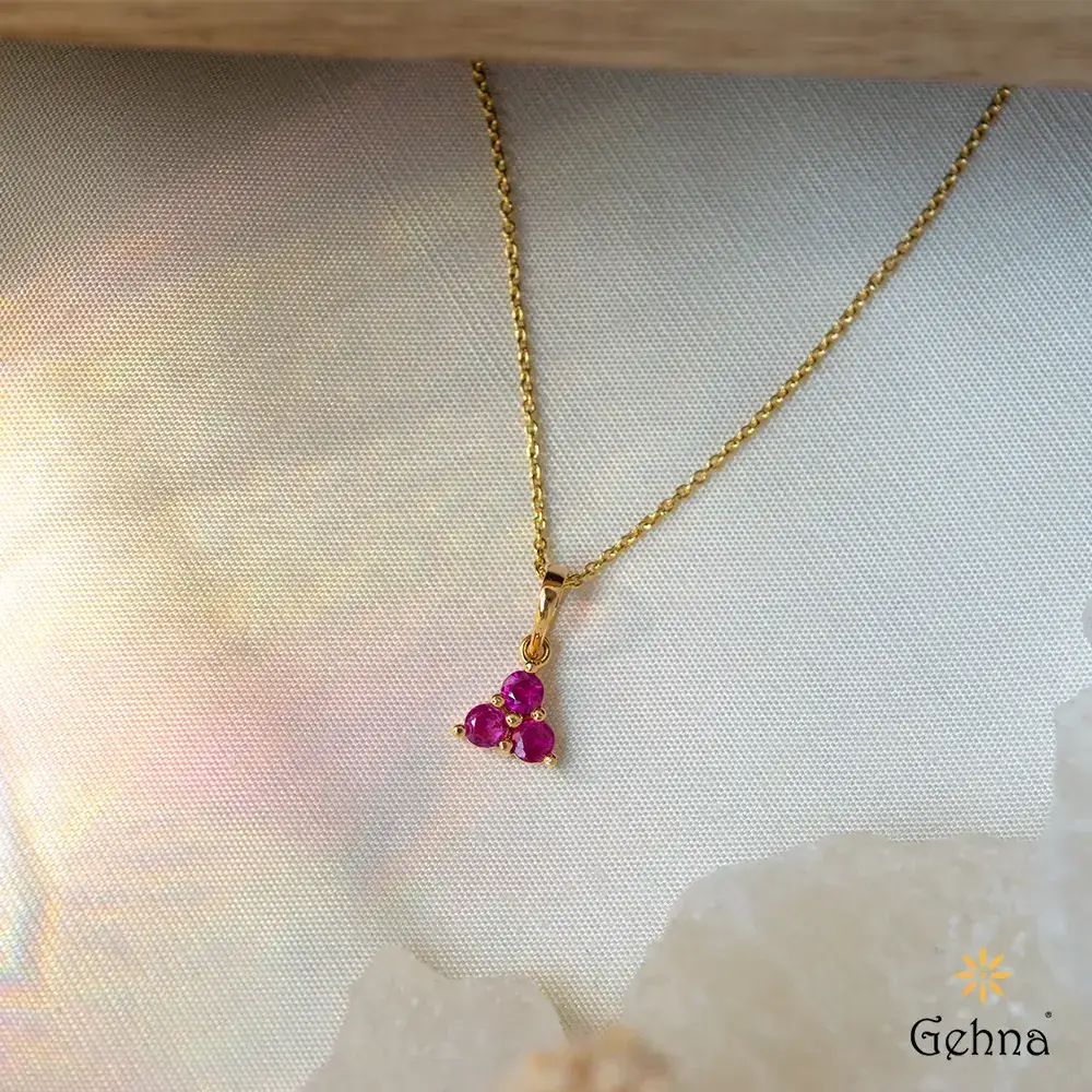 Whimsical Trio Ruby 18K Gold Pendant : GHCUCSPE-5424
