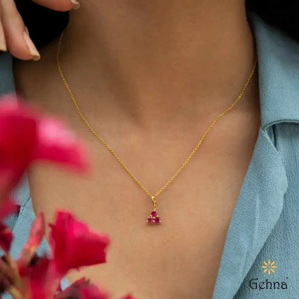 Whimsical Trio Ruby 18K Gold Pendant : GHCUCSPE-5424