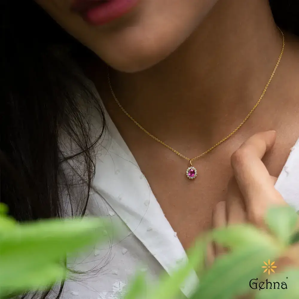Crimson Cascade Ruby & Diamond 18K Gold Pendant : GHDICSPE-5617