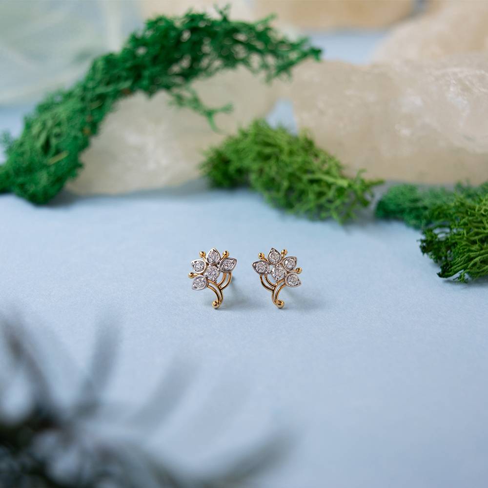 Garden Dew Diamond 18K Gold Stud Earrings Garden Dew Diamond 18K