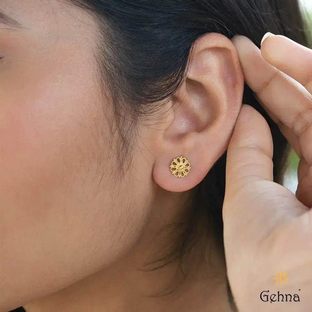 Involute Filigree 18K Gold Stud Earrings : GHER-4763