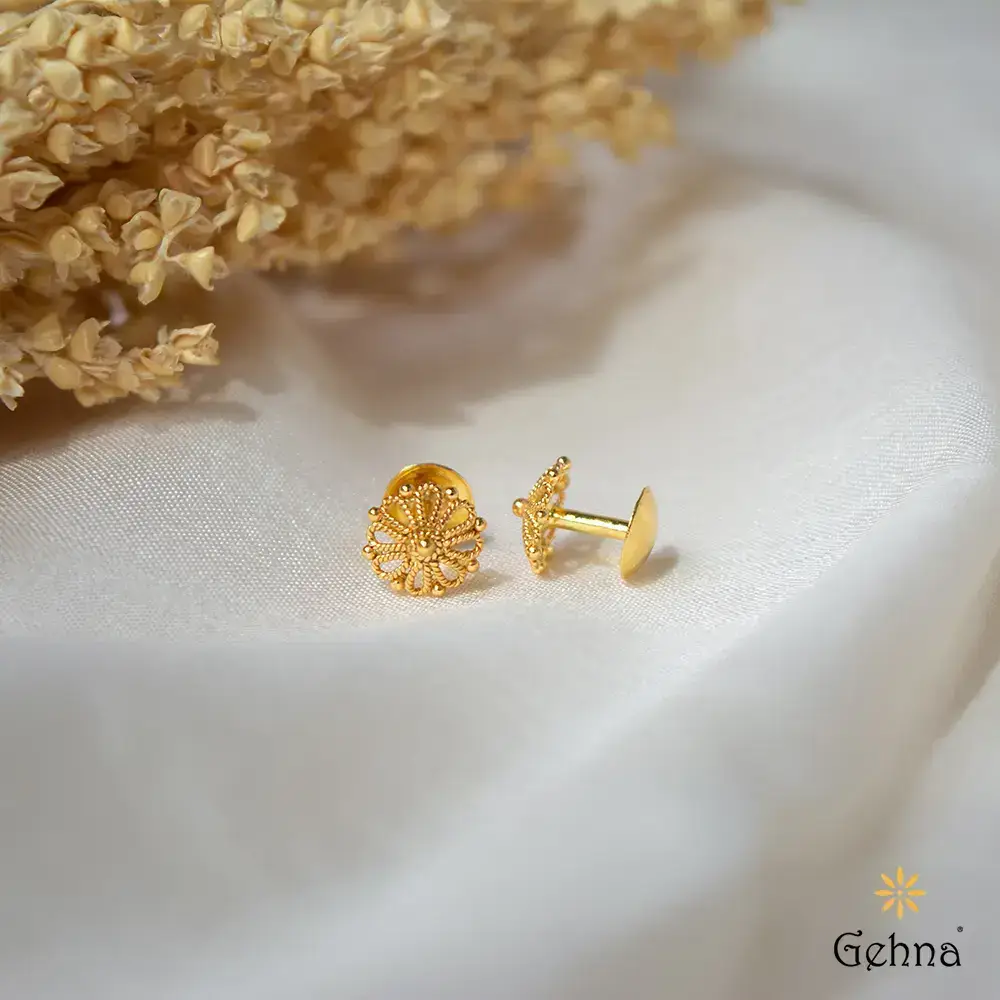Involute Filigree 18K Gold Stud Earrings : GHER-4763