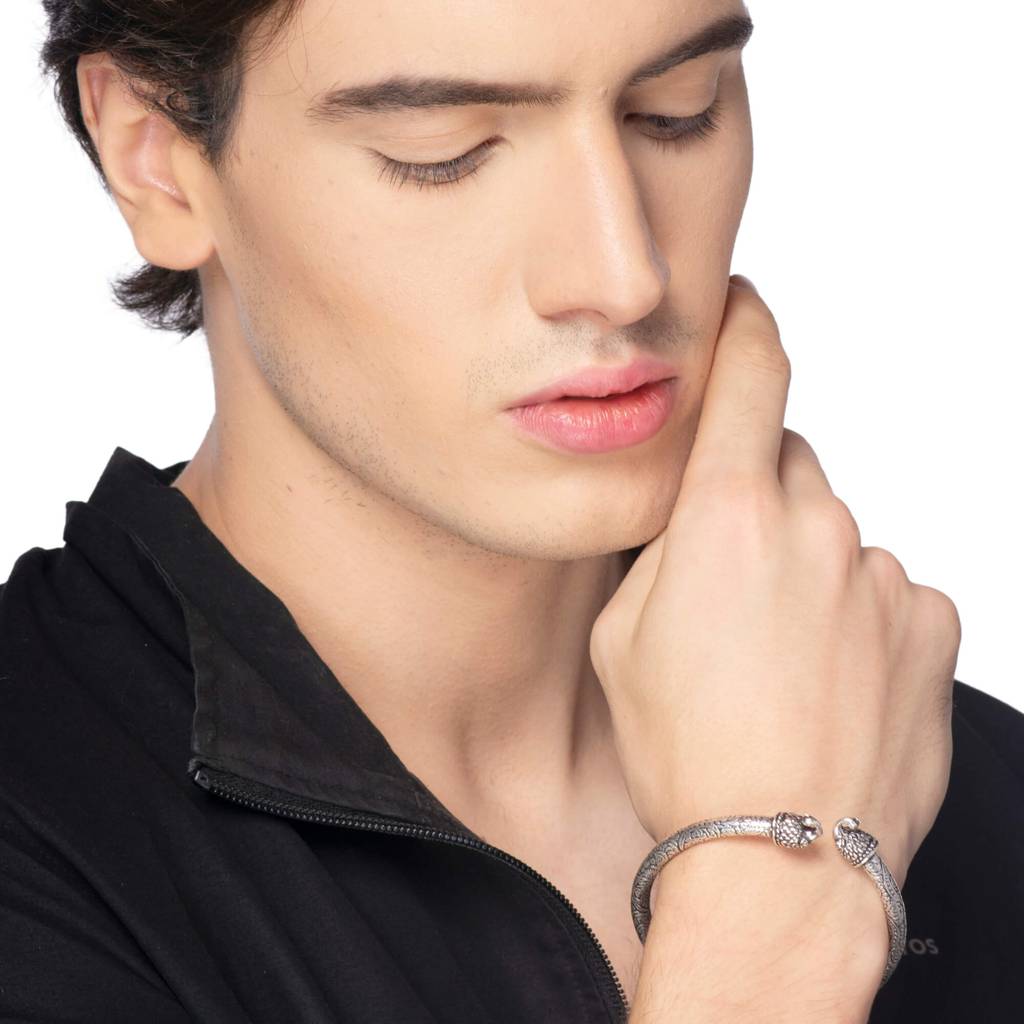 Silver Cuff Boho Oxidised Kada
