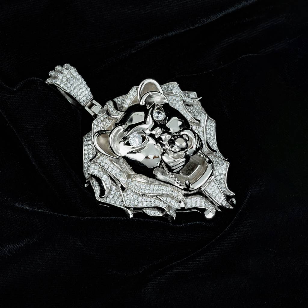 Majestic Roar Zircon Studded Silver Locket